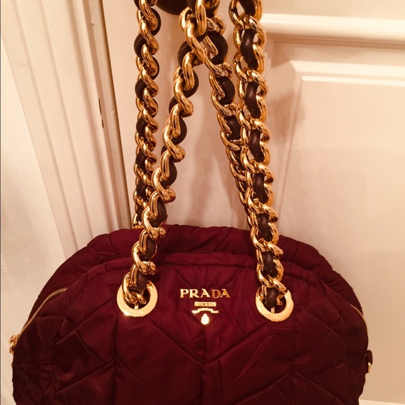 PRADA BURGUNDY HANDBAG WITH GOLD ACCENT - Picture 4 of 8